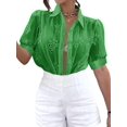 thumbnail image 2 of Gynyvoja Womens Summer Tops Cute Boho Blouses Beach Vacation Spring Outfits Eyelet Embroidered Clothes Green XL, 2 of 7