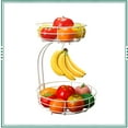 thumbnail image 1 of Auledio 2 Tier Metal Fruit Vegetable Basket with Banana Tree, Detachable Basket for Countertop, White, 1 of 7
