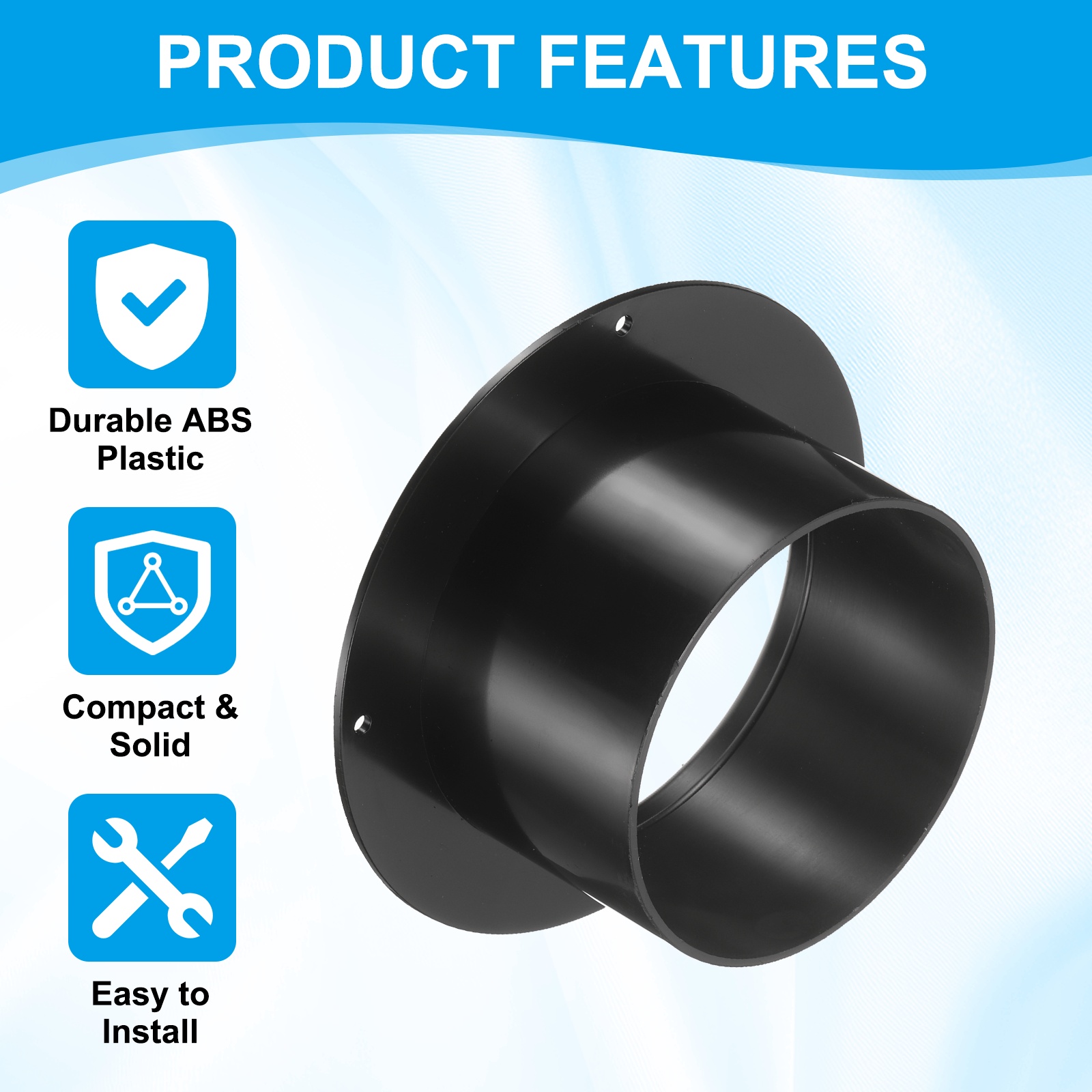 Uxcell 4" Duct Connector Flange, 2 Pack ABS Plastic Straight Pipe Flange with Clamp, Black