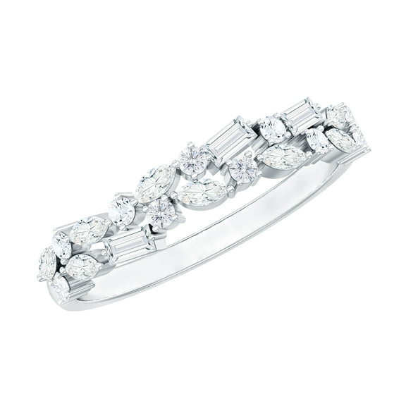 Rosec Jewels Natural Diamond Cluster Wedding Band - Half Eternity Band for Women - HI-SI Quality - With Jewelry Box, 925 Sterling Silver, US 4.00