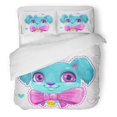 thumbnail image 1 of ABPHQTO Juego de ropa de cama de 3 piezas Little Cute Cartoon Blue Fluffy Puppy Face Funny Young Dog Big Pink Bow Adorable funda nórdica con 2 fundas de almohada, 1 of 1