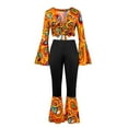 thumbnail image 6 of FYEGRE 1970s Disco Halloween Stage Performance Retro Printed Top and Flared Trousers Set for Women Party Outfit Orange L, 6 of 9