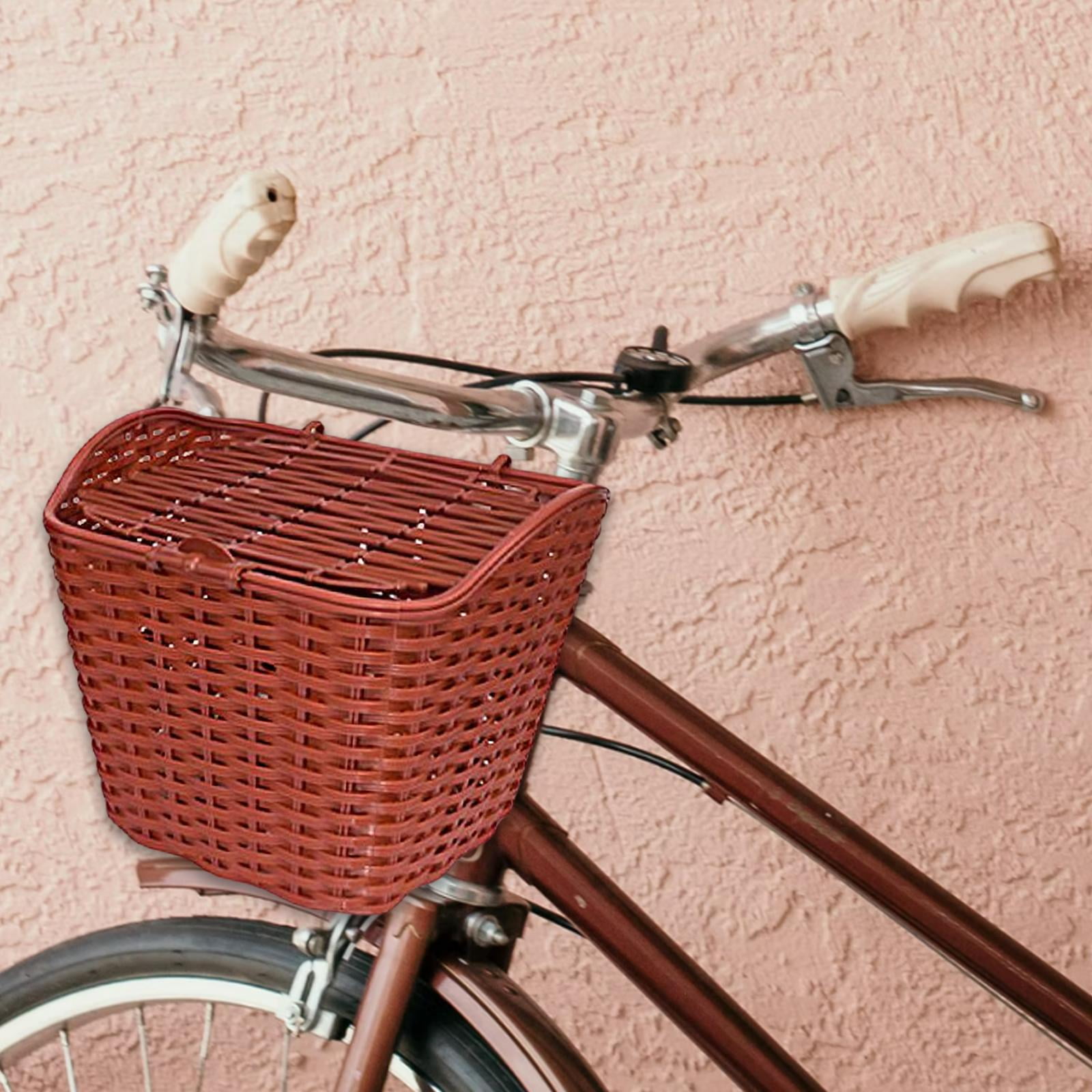 Bike Wicker Baskets Front Handlebar Bicycle Basket With Lid and Leather  Belt Easy to Install Bicycle Accessory Brown 