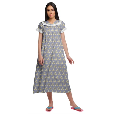 Moomaya Printed WoMen s Cotton Nightwear Short Sleeve Sleepwear Nightdress