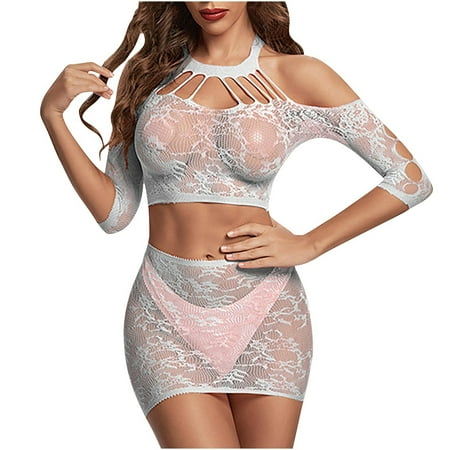 Womens Floral Lace Trim Dress Camisole Halter Hollow Out Babydoll Lingerie Nightgowns Chemise Nightwear Sleepwear