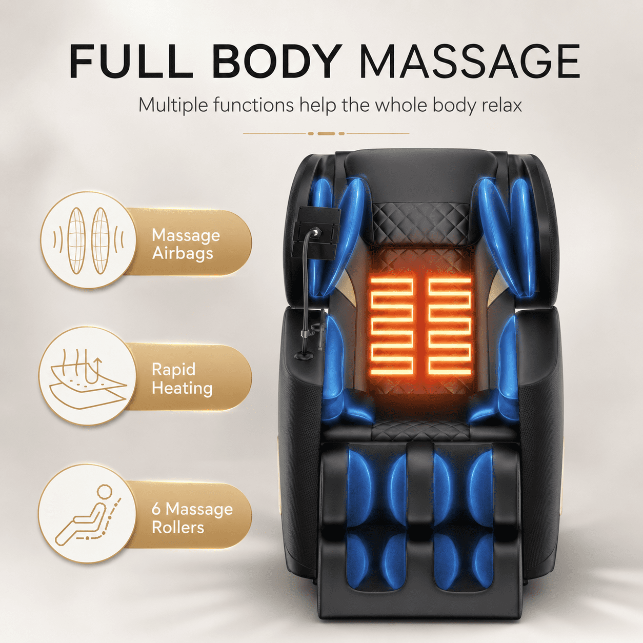 Aenkyo Full Body Zero Gravity Massage Chair Recliner with 6 Fixed Rollers, Foot Massage, Heating and Bluetooth, Black