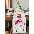thumbnail image 2 of Table Runner Dresser Scarf 16 x 72 Inch Japanese Cute Cartoon Smile Lucky Cat Beige Texture Table Runners Non-Slip Heat Kitchen Dining Table Decor for Kitchen Farmhouse Indoor Outdoor Home Party, 2 of 7