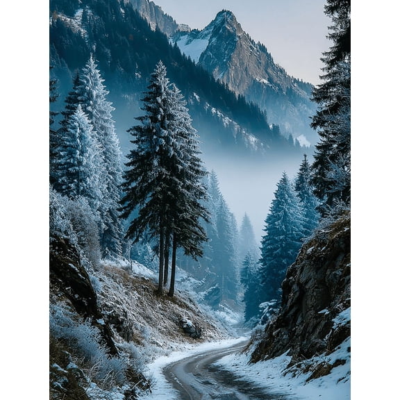 Snow Covered Christmas Trees Canvas Art, Farmhouse Winter Holiday Ready to Hang Wall Decor
