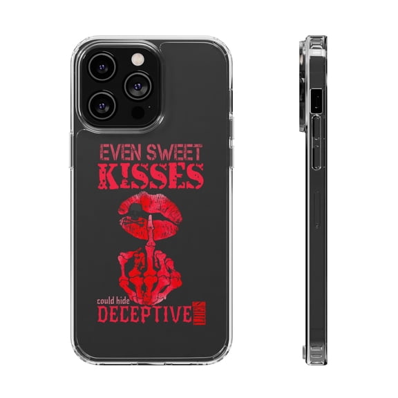 DistinctInk Clear Case for Apple iPhone 15 PRO (6.1" Screen) - Sweet Kisses Deceptive Souls