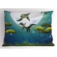 thumbnail image 1 of Dinosaur Pillow Sham Cartoon Style Dinosaurs Flying on Full Moon Magical Night Enchanted Forest, Decorative Standard King Size Printed Pillowcase, 36 X 20 Inches, Green White Blue, by Ambesonne, 1 of 2