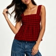 thumbnail image 7 of hoksml Women's Checkered Print Square Neck Tank Top, Back Tie Sleeveless Babydoll Blouse, 7 of 7