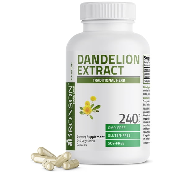 Bronson Dandelion Root High Potency, Supports Overall Good Health & Well-Being, Traditional Diuretic Herb - Non-GMO, 240 Vegetarian Capsules