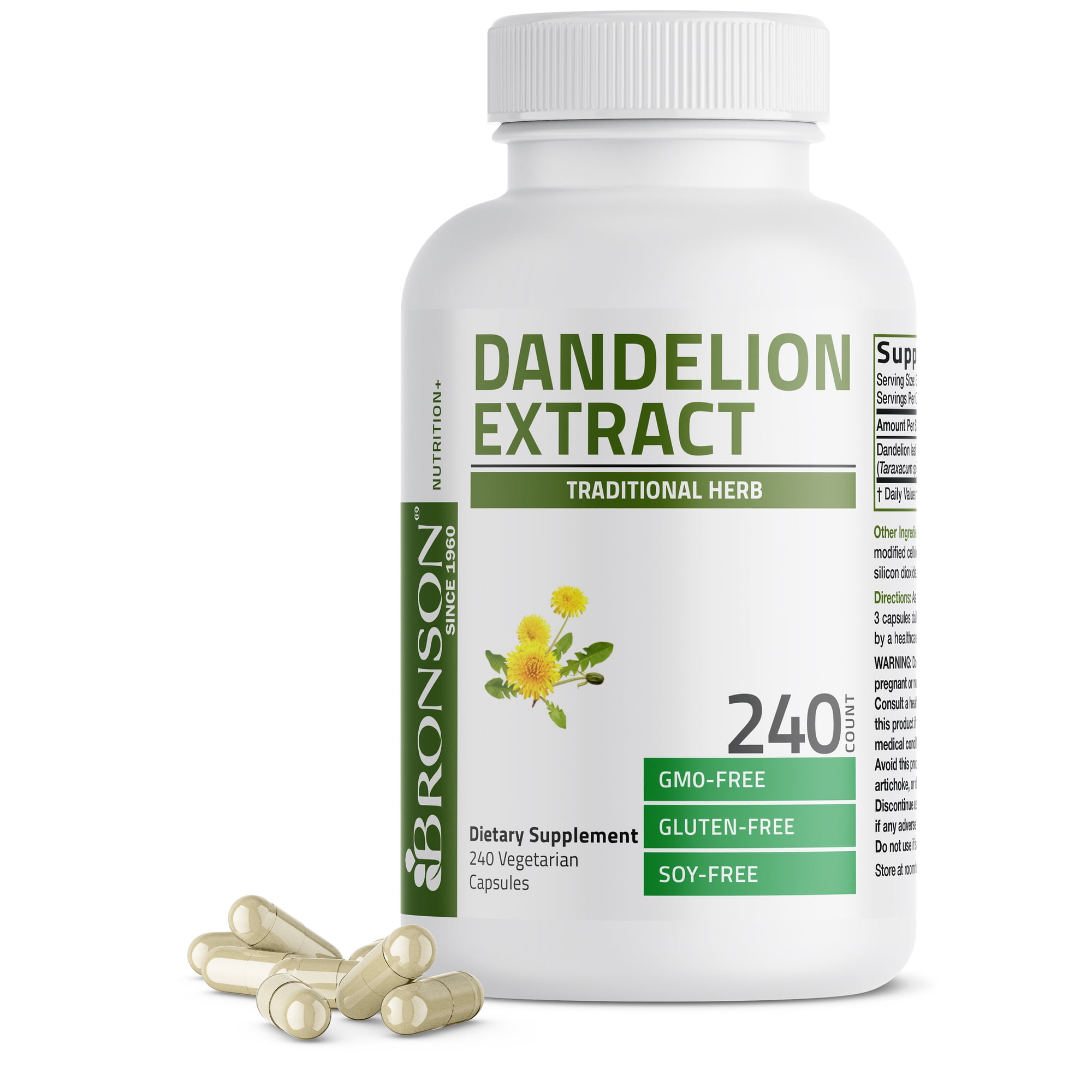 Bronson Dandelion Root High Potency, Supports Overall Good Health & Well-Being, Traditional Diuretic Herb - Non-GMO, 240 Vegetarian Capsules