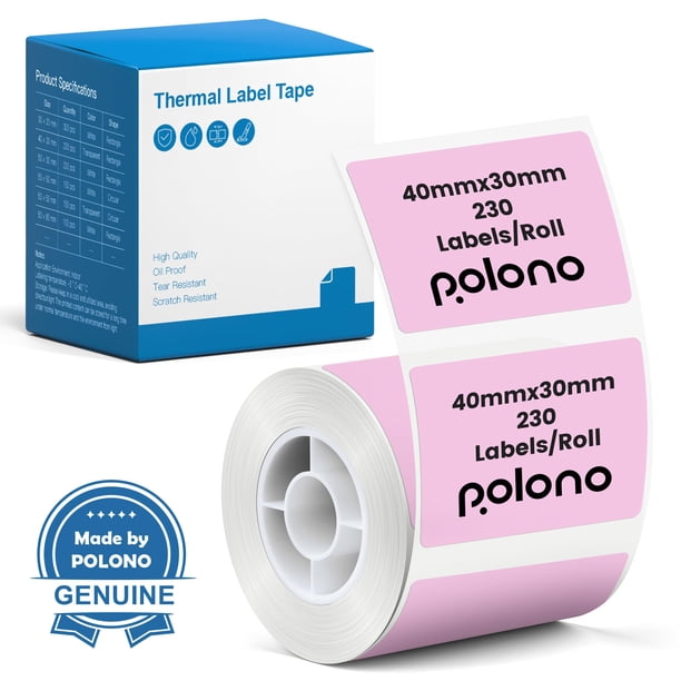Etiqueta POLONO PM220S, impermeable y térmica, 40 x 30 mm, 230 unidades, rosa