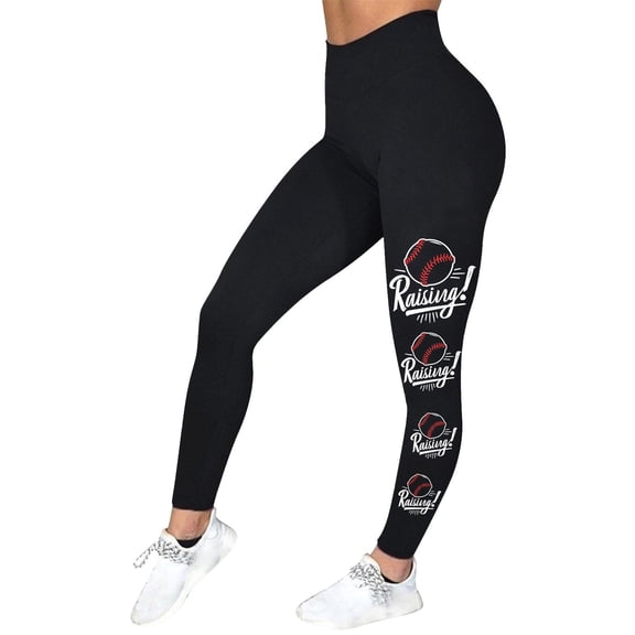 HomeGardon Leggings for Women High Waisted Fashion Baseball Printed Tight Leggings Yoga Pants Sport Elastic Pants,S-XXL