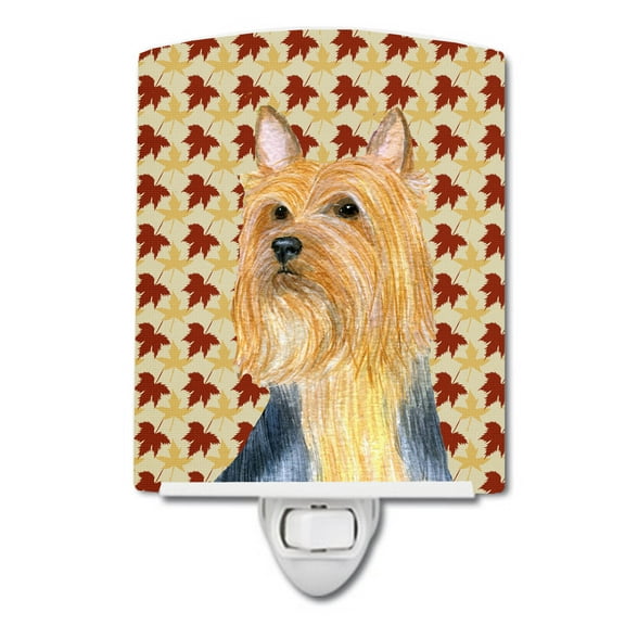 Caroline's Treasures LH9091CNL Silky Terrier Fall Leaves Portrait Ceramic Night Light, 6x4x3", multicolor