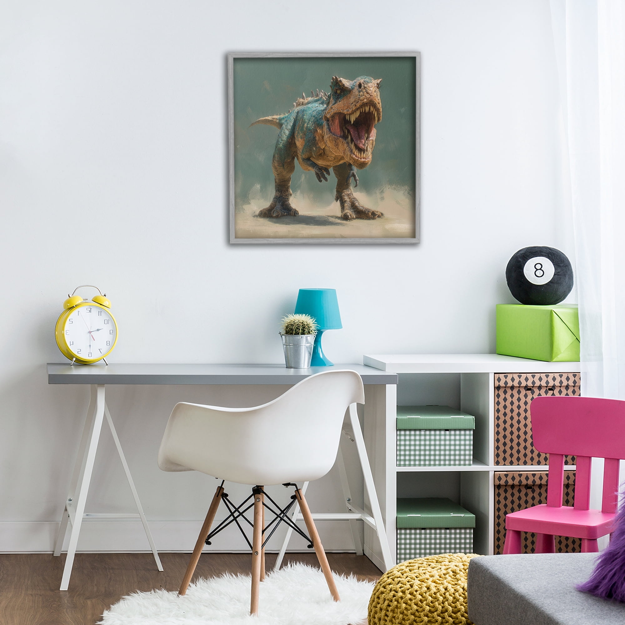 Stupell Industries Roaring T-Rex in Green Gray Framed Giclee Art, design by Wumples