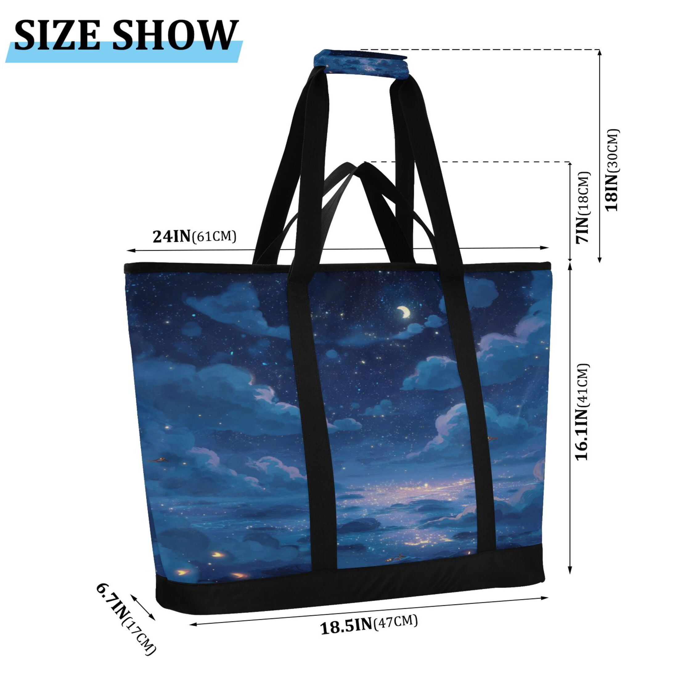 Large Hand-held Ice Pack Picnic Bag Insulation and Refrigeration Suitable for Shopping Picnics and Camping Blue Night Sky