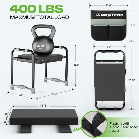 Garden Kneeler and Seat, Foldable Ergonomic Kneeling Bench with Tool Pouch 400 Lbs Heavy Duty 2-in-1 Comfortable Cushioned Kneeling Chair for Gardening Yard Work