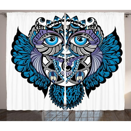 Tribal Curtains 2 Panels Set Owl Bird Animal With Paisley Tattoo
