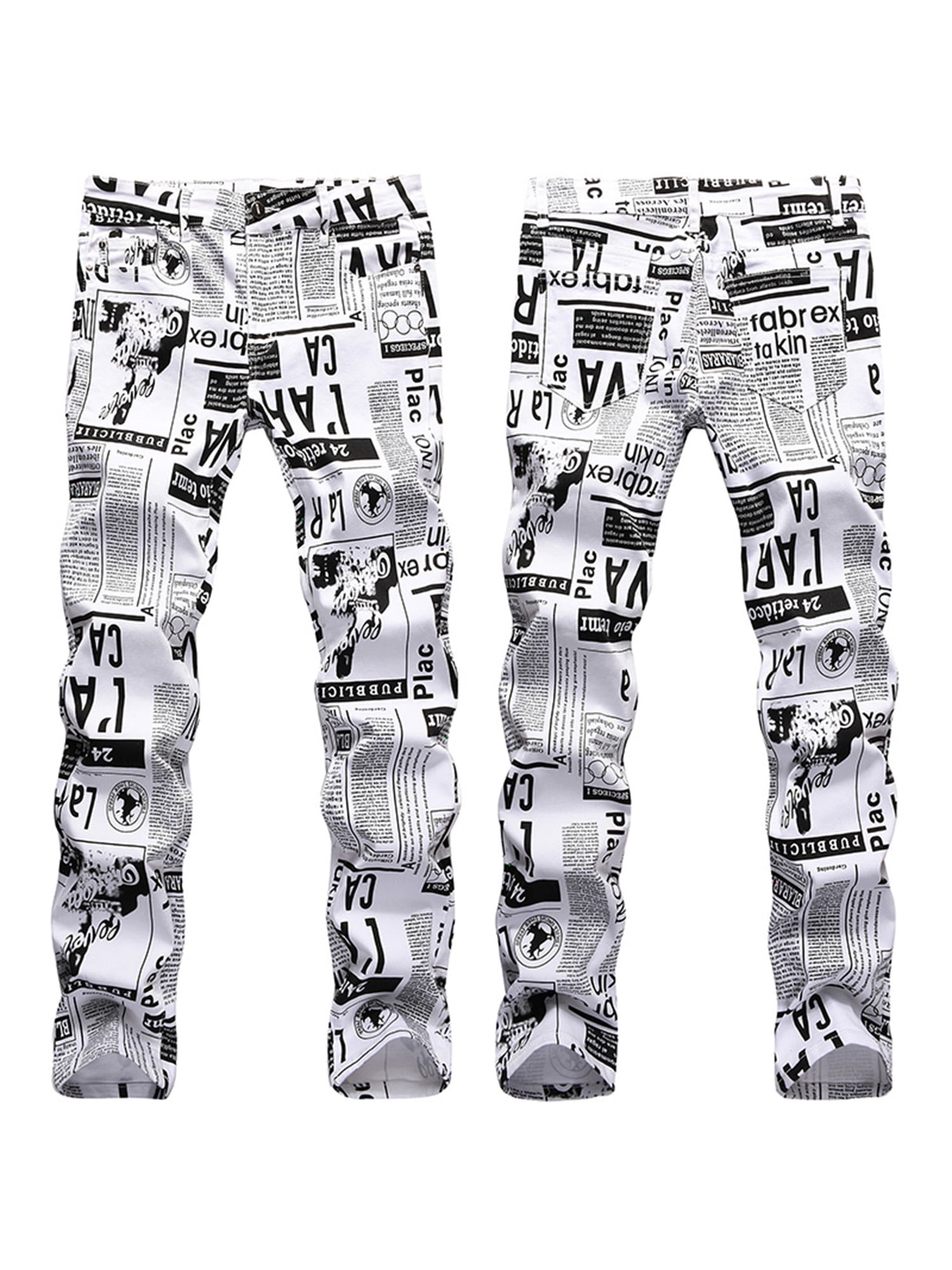 Glonme Mens Letters Print Ripped Frayed Jeans Stretch Beach Denim Pants ...