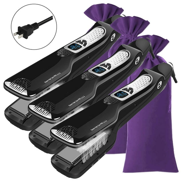 Plancha a Vapor Practicas TitaniumSteamBlack 3Pzas Plancha Negro Bolsa Morado 110-240V 160-230°C Placa 100mm x 42 mm Cer