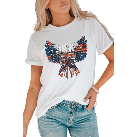 Women's White American Flag Eagle Print Graphic Tee for Independence Day - [ZhiHiMeRi] | (US 20-22)2XL