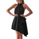 thumbnail image 1 of Vestido corto de satén de verano para mujer, sin mangas, cuello halter, dobladillo irregular, volantes, mini vestido de noche para fiesta, boda, fecha, 1 of 7