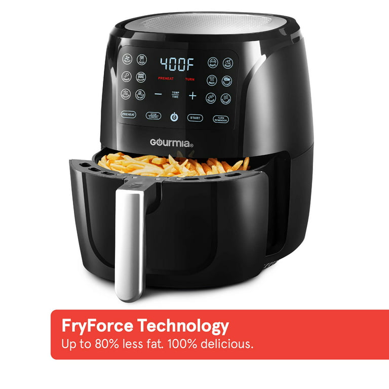  Gourmia Air Fryer Oven Digital Display 6 Quart Large AirFryer  Cooker 12 1-Touch Cooking Presets, XL Air Fryer Basket 1500w Power  Multifunction Black and Stainless Steel Accents FRY FORCE GAF686 