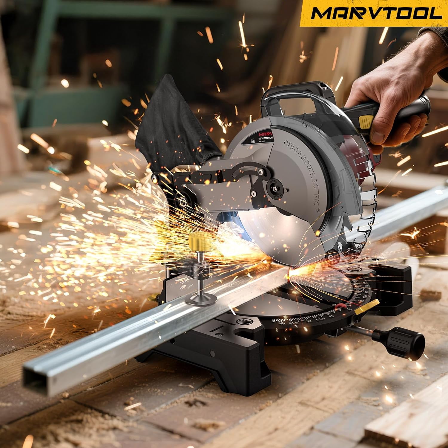 Anqdy 10 inch Miter Saw 15 Amp Single Bevel Compound