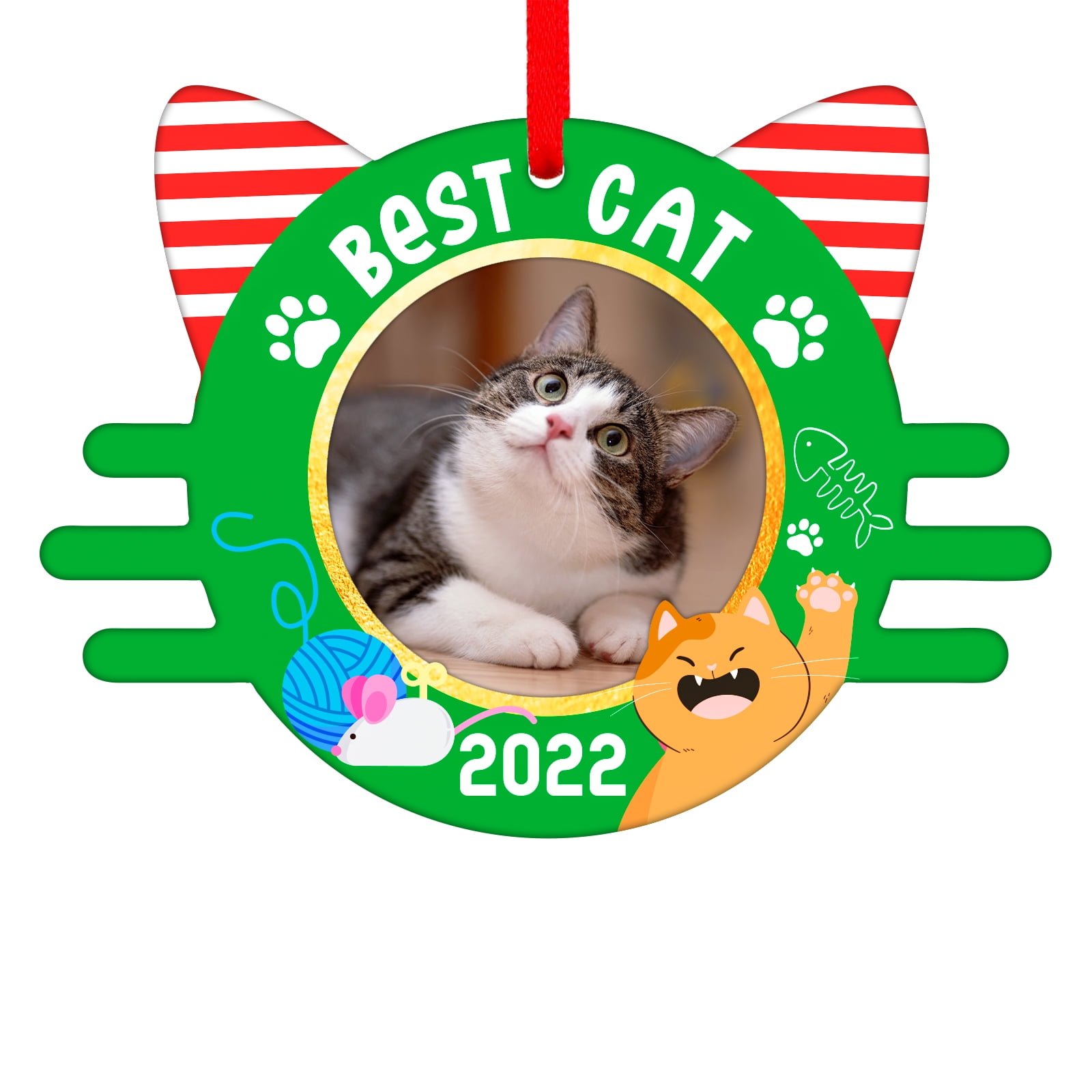 WaaHome Picture Frame Cat Christmas Ornaments 2022 Best Cat Photo Frame