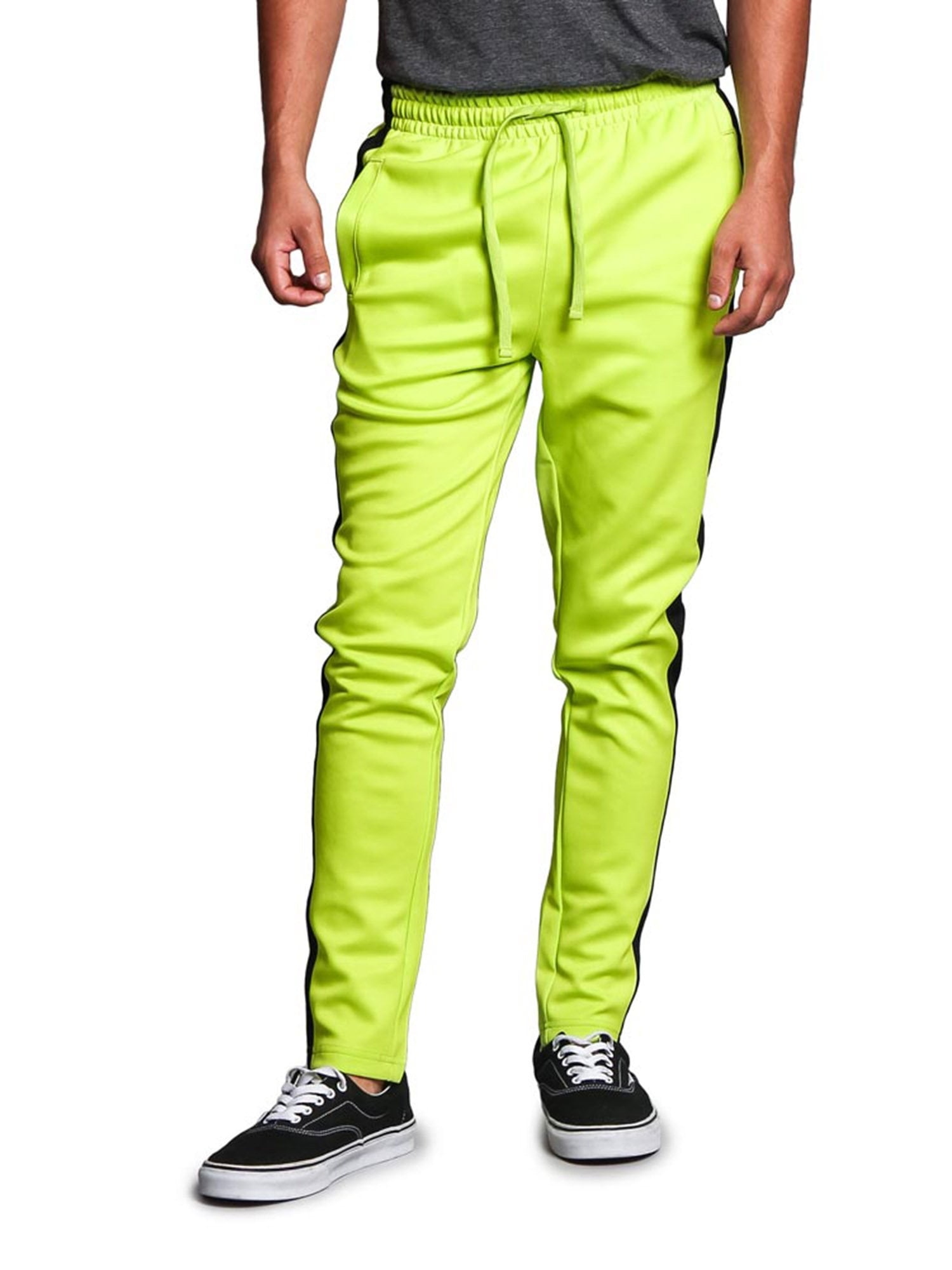 yellow pants with black side stripe