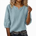 thumbnail image 4 of Womens 3/4 Sleeve Tops Cotton Linen Shirts Embroidered V Neck Boho Blouses Loose Fit Dressy Casual Tunic Top, 4 of 6