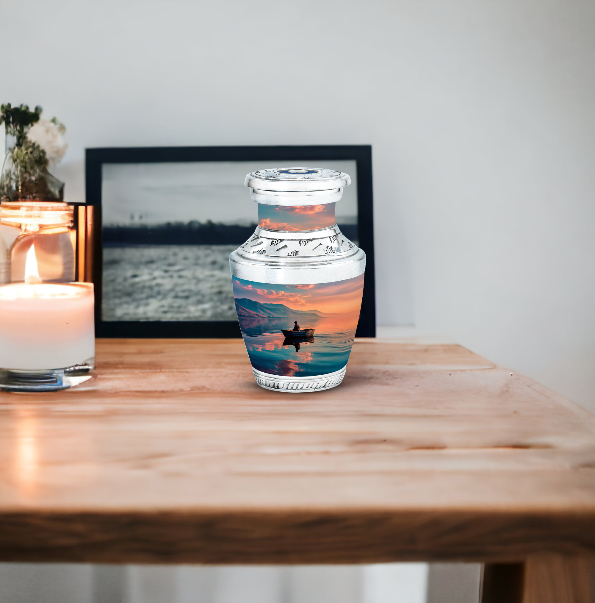 MUKTIVE Fishing Alone Cremation Urns for Human Ashes Adult Female Keepsake - River, Mountains Small Burial Urn for Adult Human Ashes - Handcrafted Cremains Containers - Remembrance Gift (3 Inch)