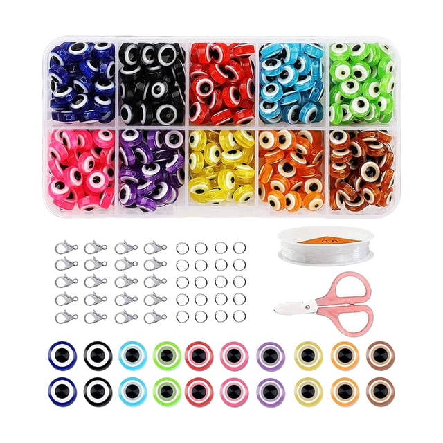 Dijes de cuentas redondas planas de ojo malvado, cuentas espaciadoras para tobilleras, brazaletes y fabricación de joyas. 10 celosías (ojo del diablo)