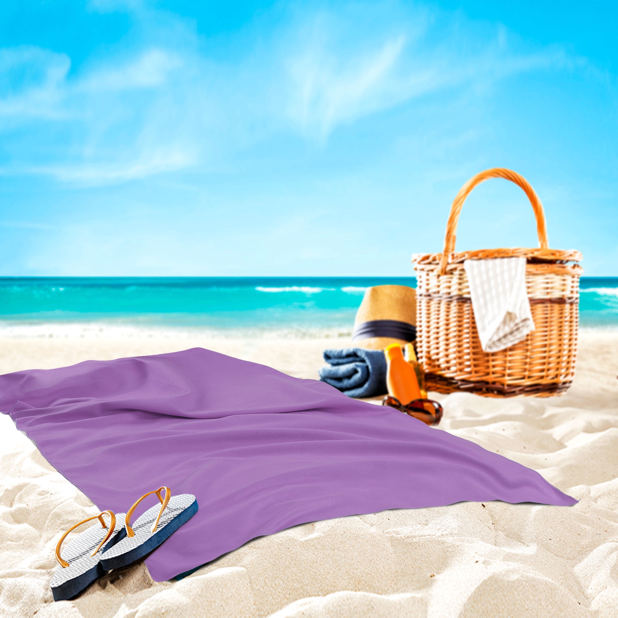 Unique Bargains Quick Dry Microfiber Beach Camping Towel 30" x 60" Purple