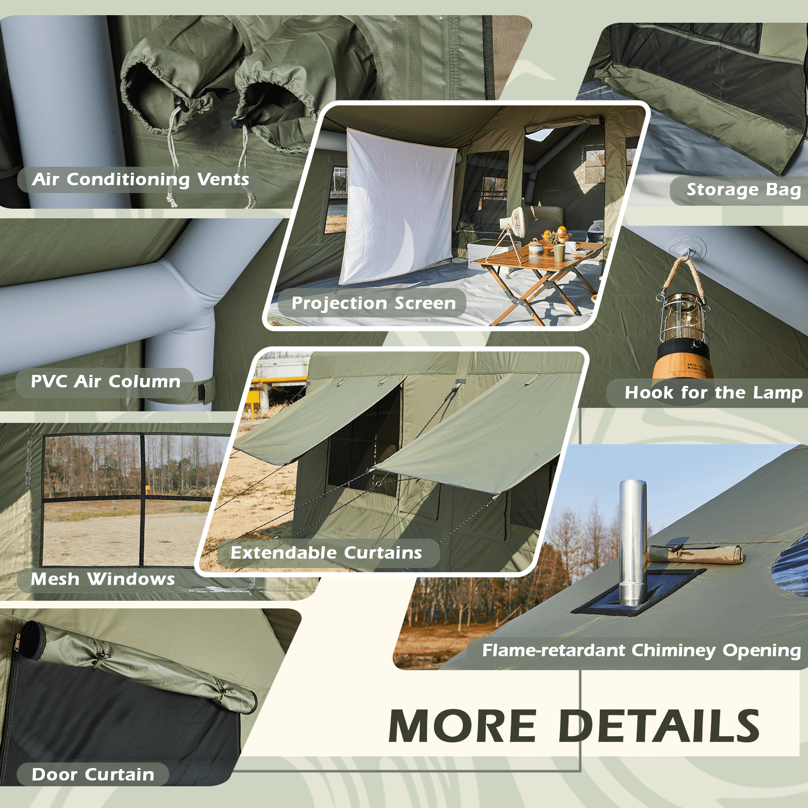 EROMMY 12'x16' Inflatable Tent, Large Blow Up Tent for Camping, 4 Season Waterproof 600D Oxford Glamping Tents with Clear Skylight, Pump & Stove Jack
