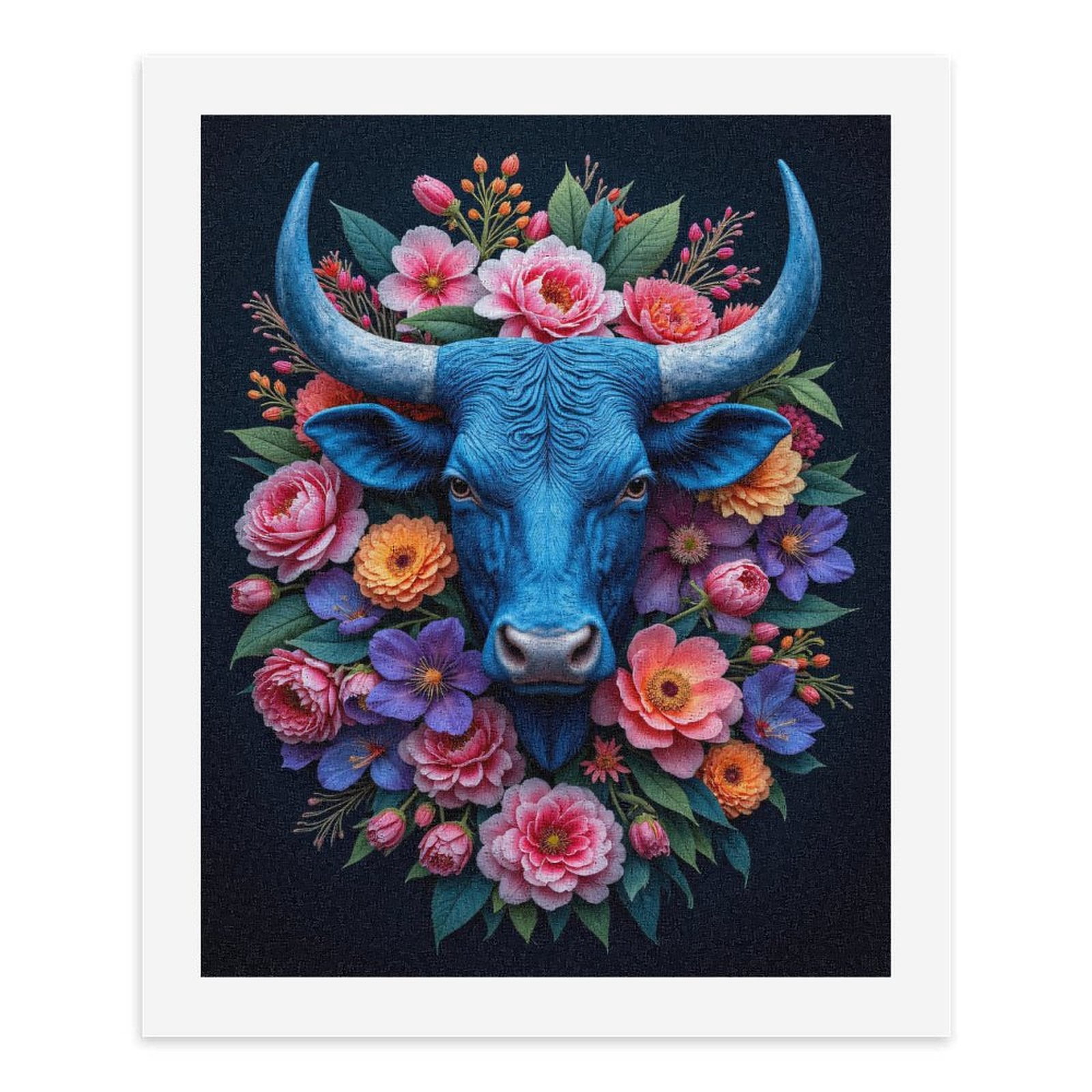 Paint By Numbers Kit for Adults Beginner - DIY Blue Bull Floral Portrait Art Canvas Painting Kits for Adults, Frameless Paint By Number for Adults for Home Wall Decor 16x20 Inch