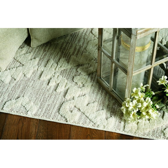 3' x 5' Ivory Beige Diamonds Area Rug with Fringe