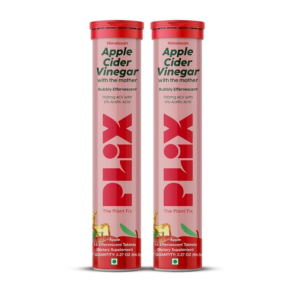 PLIX Apple Cider Vinegar Effervescent With Mother | ACV, Vitamin B12 & Vitamin B7| Vegan | Pack of 2