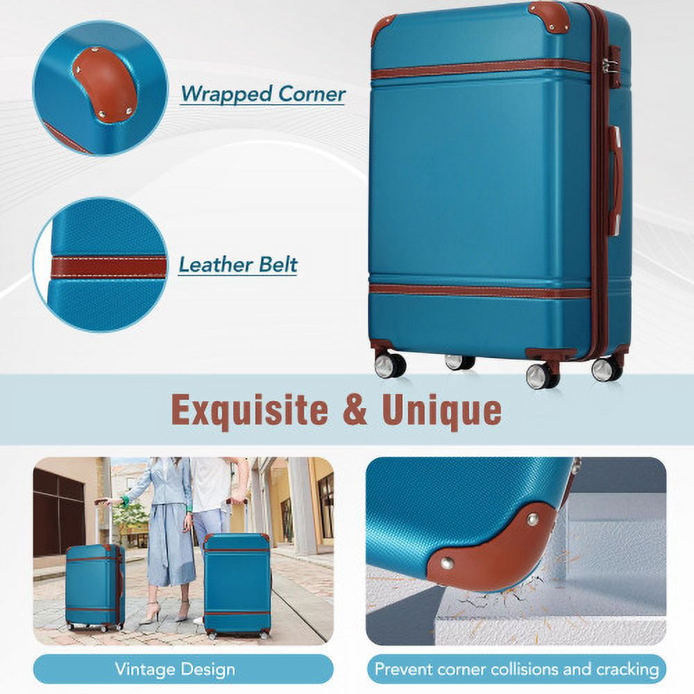 ACE-Travel,20"24"28" Luggages Sets and 12" Cosmetic Case(4PCS),Expandable 25%,with TSA Lock,Spinner Wheels,Telescopic Handle,Wrapped Corner,Durable,Lightweight,Hardshell(ABS) Suitcase Sets(Blue)
