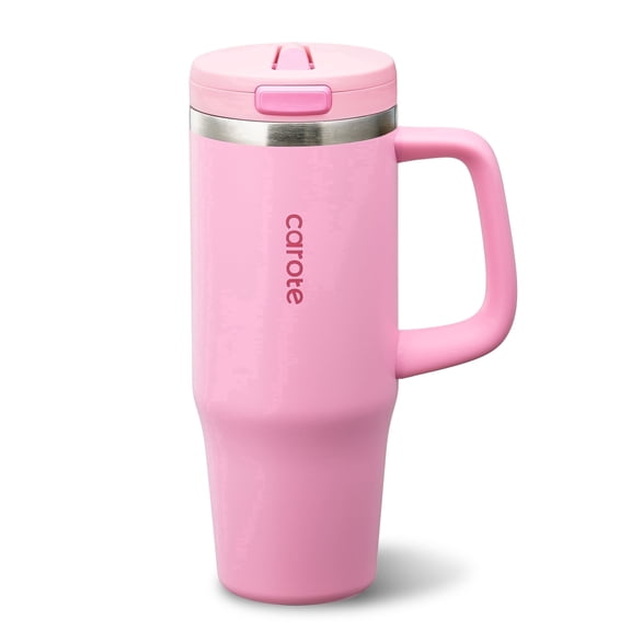 Carote Insulated Stainless Steel Tumbler with Handle and Lid, Leakproof Double Wall Vacuum Travel Mug, Reusable Cup for Hot & Cold Drinks, Pink, 32oz