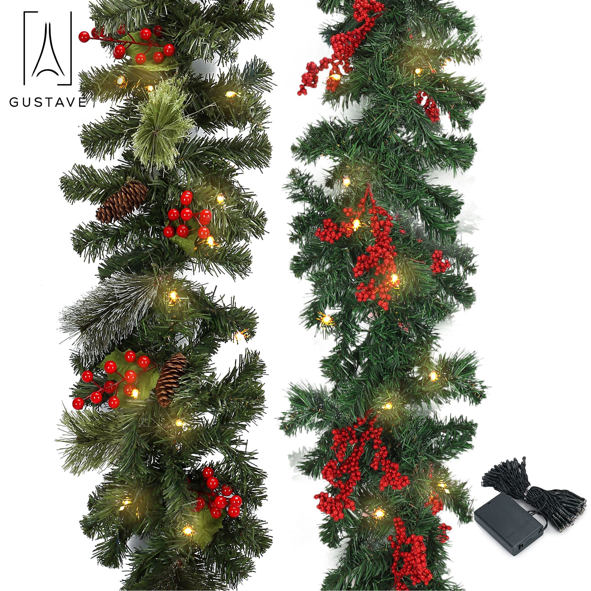 Gustave 9ft PreLit Christmas Garland Artificial Spruce Garland with 50