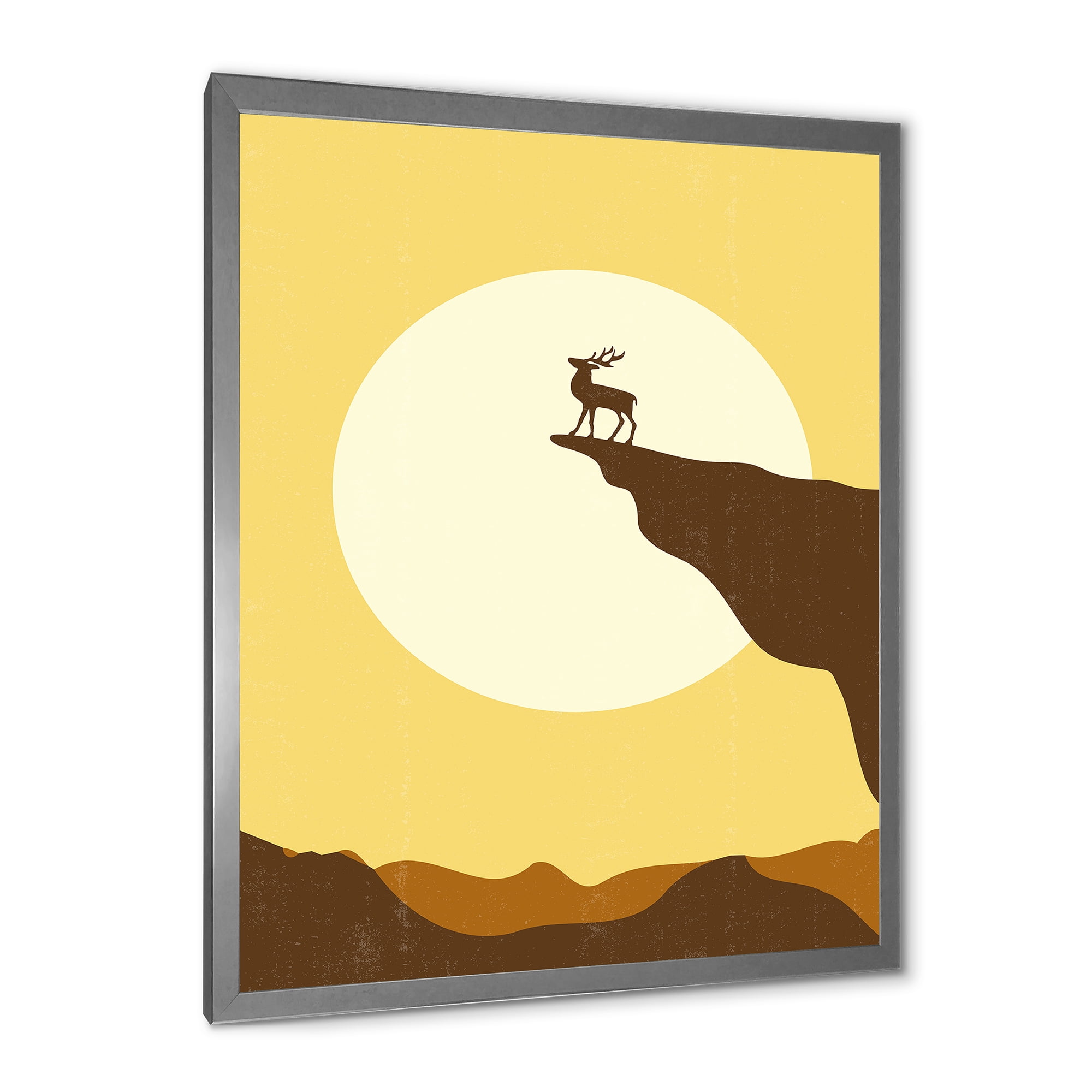 Designart 'Minimalistic Deer At Sunset On Mountain Top' Lake House Framed Art Print