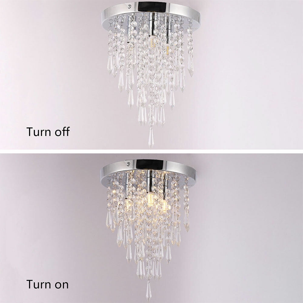 Modern Crystal Chandelier Flush Mount Light Pendant Ceiling Lamp Fixture 3-Light(Bulb Not Included)