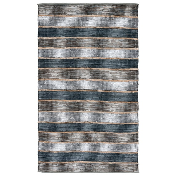 SAFAVIEH Vintage Leather Kensington Striped Area Rug, Grey/Natural, 8' x 10'