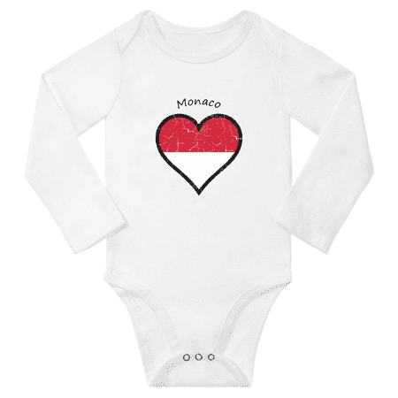 

Monaco Flag Heart Love Baby Long Sleeve Bodysuit Clothes (White 6 Months)