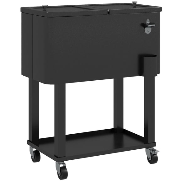 Outsunny 60qt Rolling Patio Cooler Cart, Portable Outdoor Cooler, Black