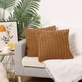 thumbnail image 6 of Unique Bargains Plush Faux Fur Solid Striped Throw Decorative Pillow Covers (2 Count) Light Brown 18"x18", 6 of 7