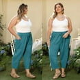 thumbnail image 4 of CASSIE LIZ Plus Size Pants for Women 5X Teal Blue Summer Wide Leg Knit Palazzo Pants Lounge Ladies Casual Drawstring Harem Fall Pants with Pocket 5XL 26W 28W, 4 of 7